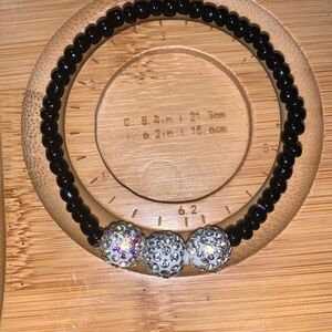 New Handmade Strechy Seed Bead‎ Bracelet Girls Women Black 6.2” Sparkly White